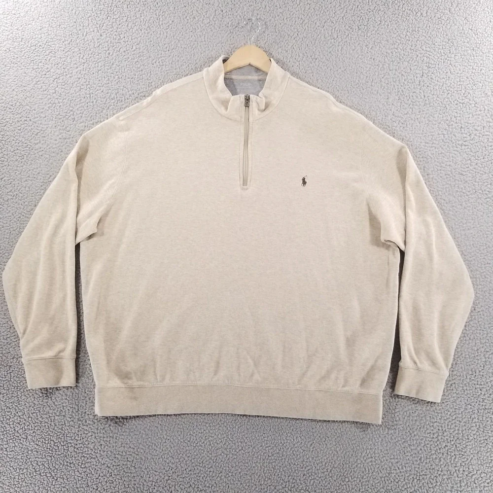Polo Ralph Lauren Sweater Mens 3XB 1/4 Zip Pullover Sweatshirt Midweight Oatmeal